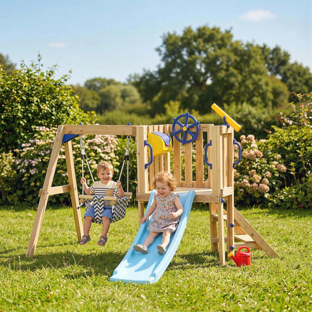 Altalena e Scivolo per Bambini in Legno ¨C zephmum ¨C Legno Naturale