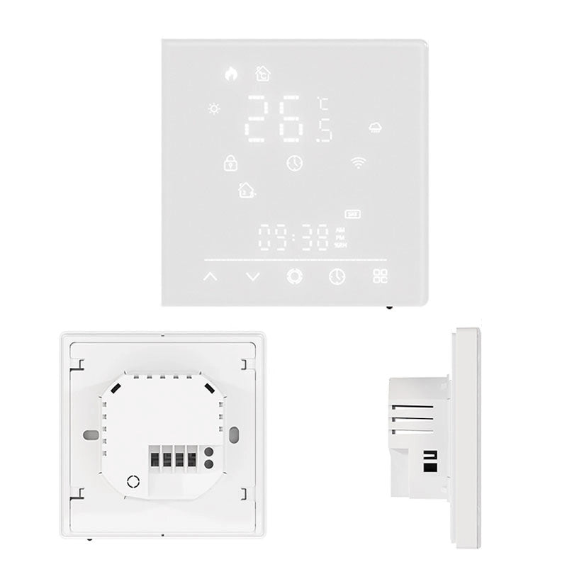 Termostato Matter WIFI 2.4G TUYA, Smart Life, Apple Google Home, Alexa, SmartThings Quadrata Compatibile Con Scatola 502 Riscaldamento Caldaia a Gas Bianco 5A 95-240V IP20