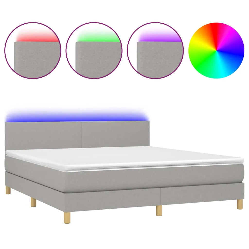 Letto a Molle Materasso e LED Grigio Chiaro 160x200 cm Tessuto 3133565