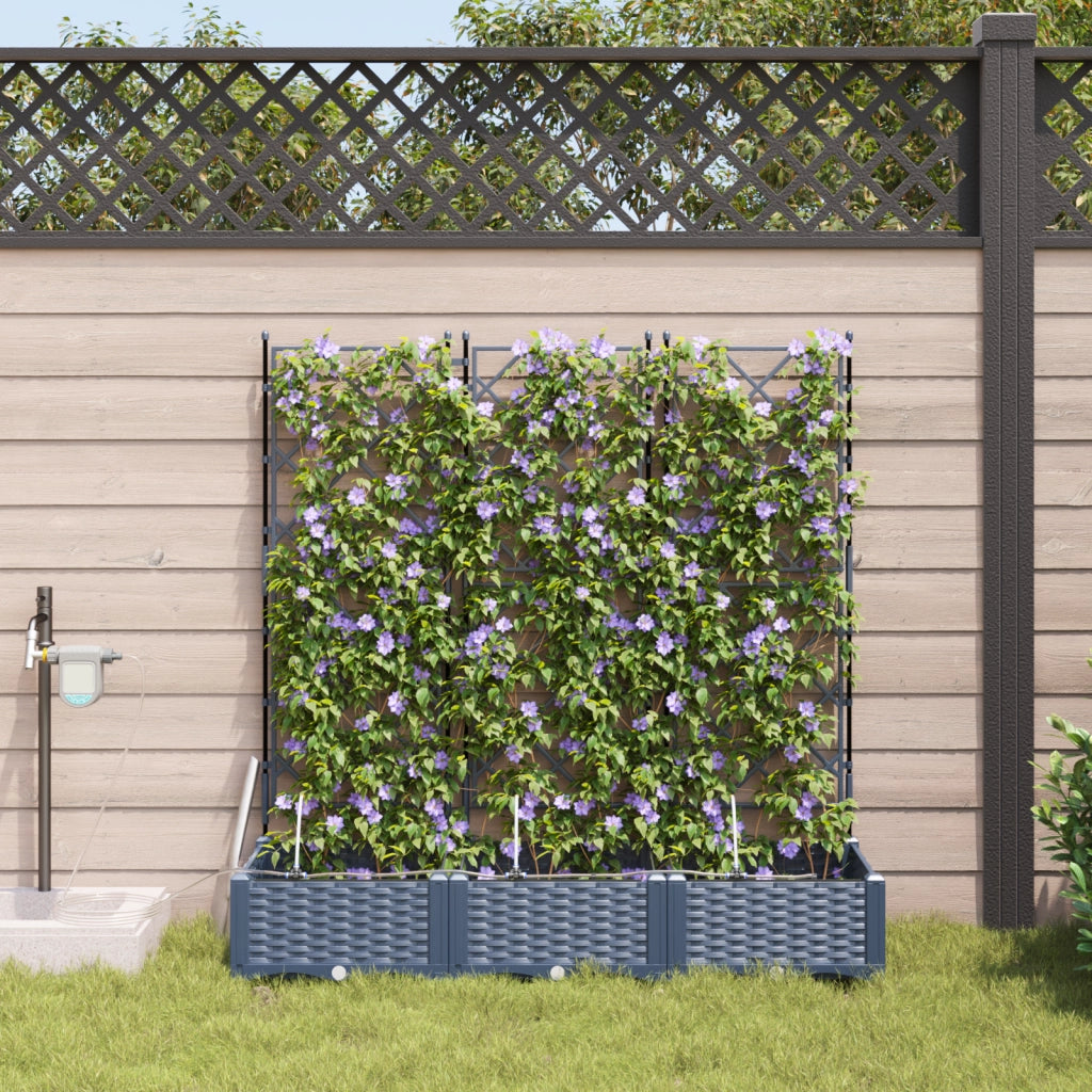 Vasi da Giardino con Sistema di Irrigazione 3 pcs Grigio
