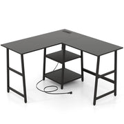 Scrivania angolare da 120cm con prese di corrente e porte USB ripiani per lavoro-Scrivania a L per ufficio Nero