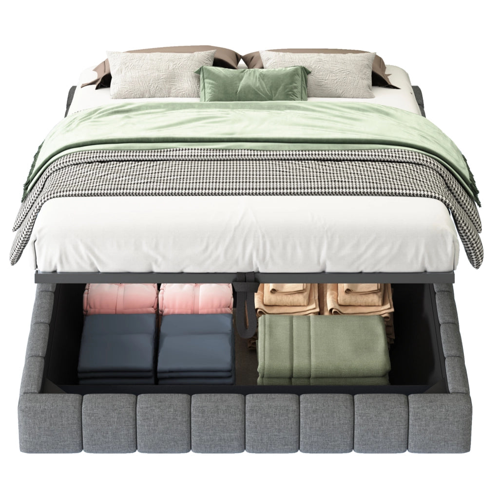 letto imbottito lino grigio 140 x 200 cm