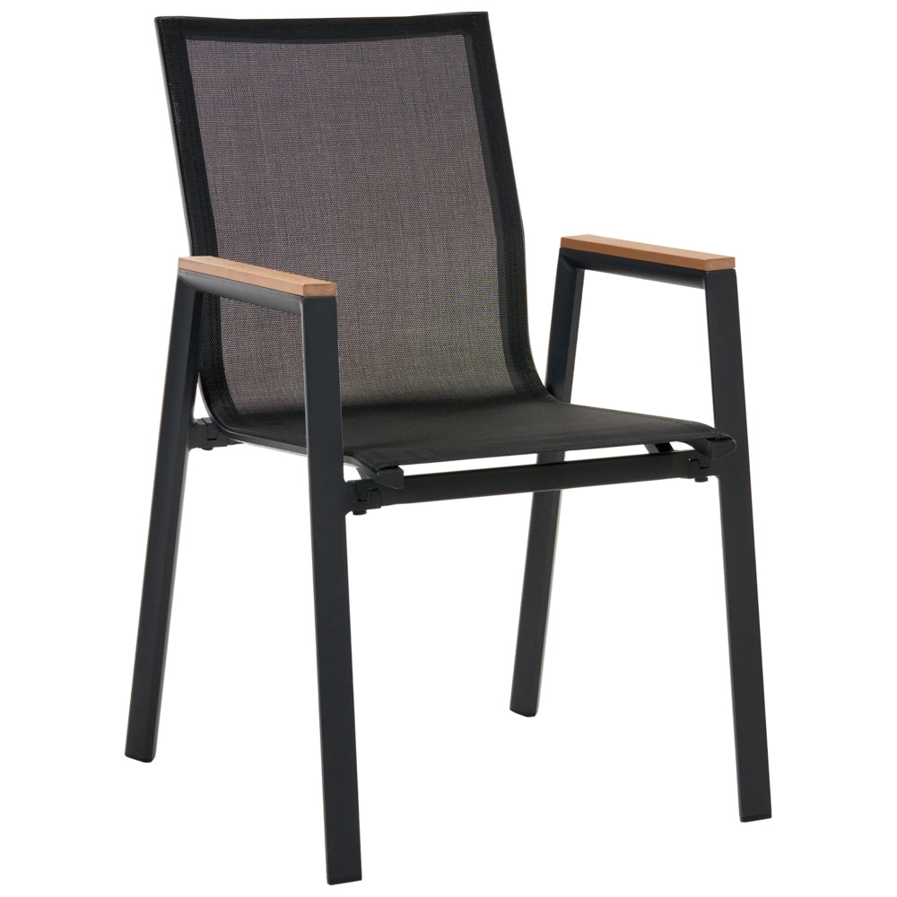 Set da pranzo da giardino a 4 posti Struttura in alluminio Nero Piano in legno plastico 4 sedie e tavolo da pranzo