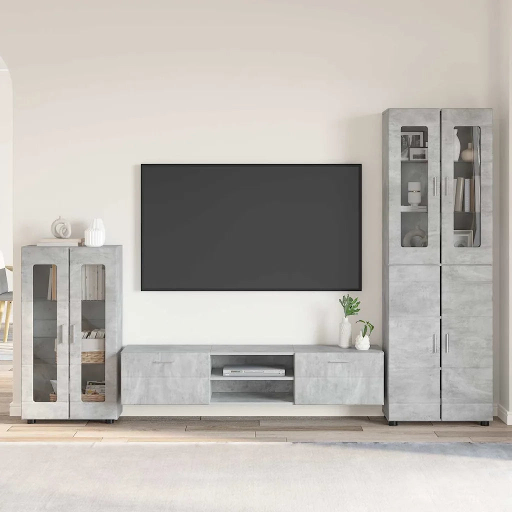 Set mobile TV con porta FLORIN Grigio cemento Legno multistrato