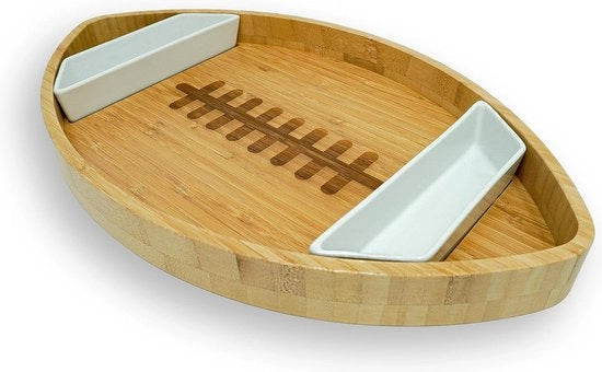 Tavolo in bambù con 2 x vassoi in ceramica - XXL tavolo in legno da 40 x 24 cm - per snack, insalate e nachos