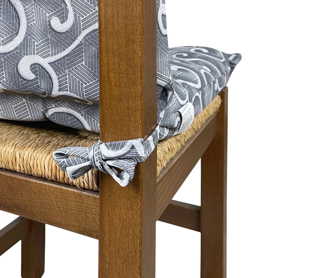 Set Cuscini Sedia Con Schienale Imbottiti Con Laccetti Banda Elastica 40 x 80 Cm InalayGrigio - 2 Pezzi