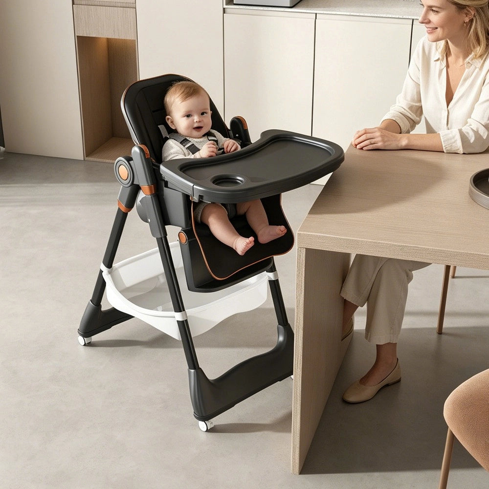 Sedia per bambini ¨C Minimal ¨C Nero, con ruote bloccabili e cintura di sicurezza 0-6 anni