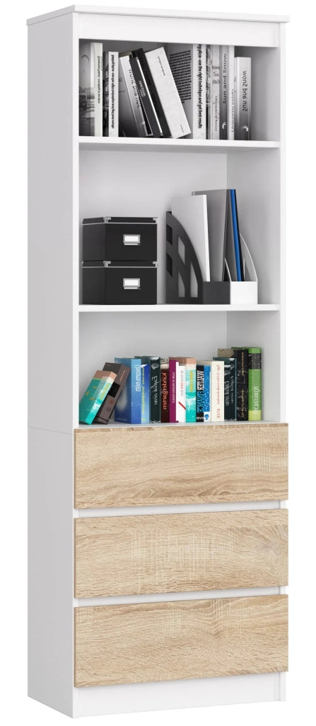 Libreria AKORD R60 Bianco, Sonoma Quercia 60 cm 3 cassetti 60x35x180 cm