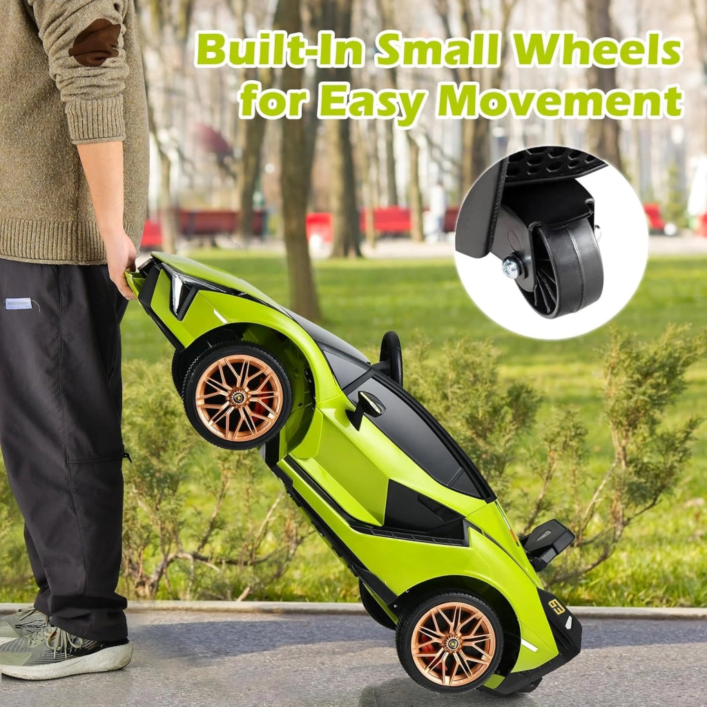 Macchina Elettrica per Bambini Lamborghini SIAN 12V con Telecomando, Auto Elettrico a Pedale e Luci LED, Veicoli con Musica, MP3, Clacson e Radio, Carico 25 kg, 3-8 Anni (Verde)