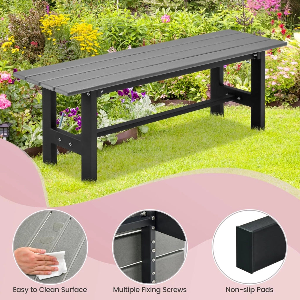 Panchina da Giardino con Sedile a Doghe, Telaio in Metallo e Verniciato a Polvere, Panca a 2 Posti da Giardino per Parco e Esterno, 120x34,5x40 cm (Grigio)