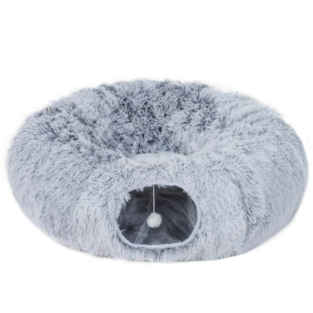 Tunnel per gatti a forma di ciambella 90 x 80 x 27 cm cuscino lavabile comodo contemporaneo essenziale in poliestere grigio chiaro 21_0007822