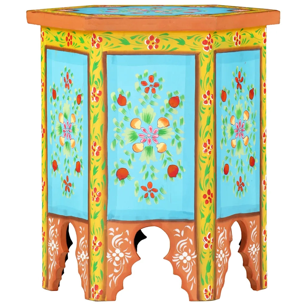 Tavolino Dipinto a Mano Multicolore 38x33x42 cm Massello Mango 285879