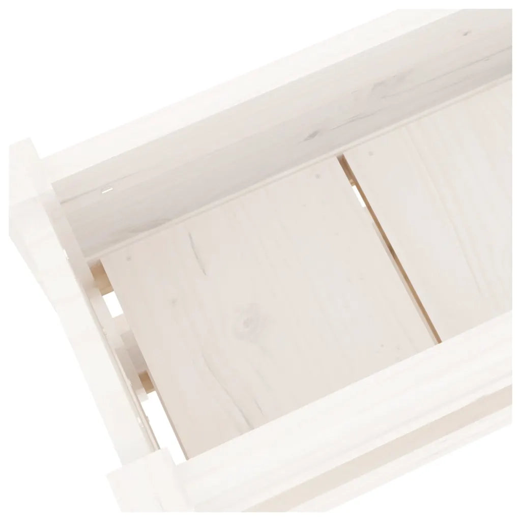 Fioriera-Vaso-Contenitore per Piante Bianca 112x25x66 cm in Legno Massello di Pino