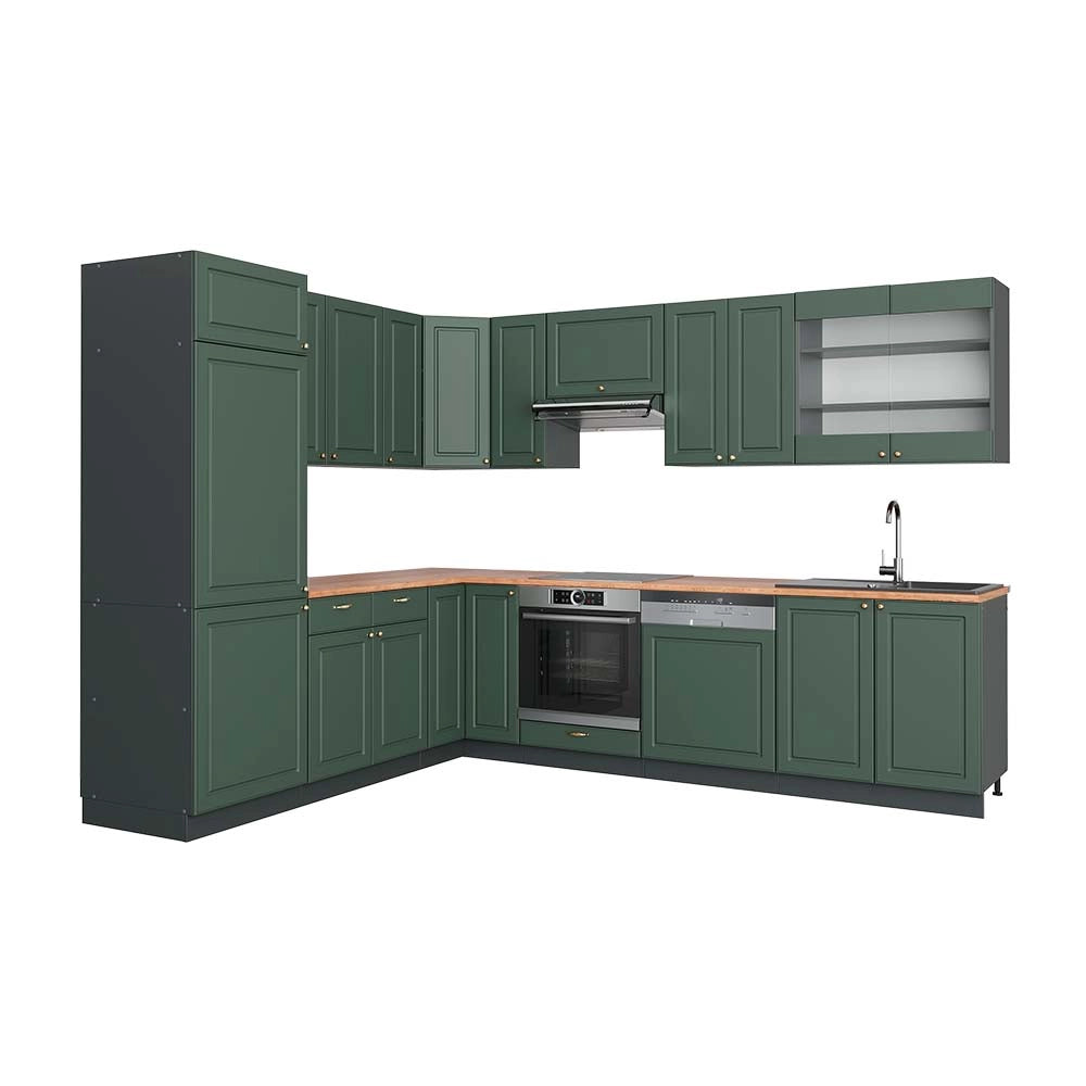 Cucina angolare completa Fame-Line Verde-oro rustico/Antracite 287 x 60 cm, PL Rovere Vicco
