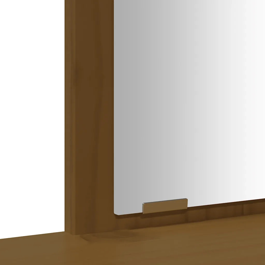 Set Toeletta con Specchio Marrone ambra Legno Massello di Pino 3107837