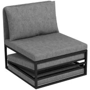 Poltrona Letto con Cuscino e Copertura Protettiva, in Tessuto Effetto Lino e Metallo, 66x70x74 cm, Grigio