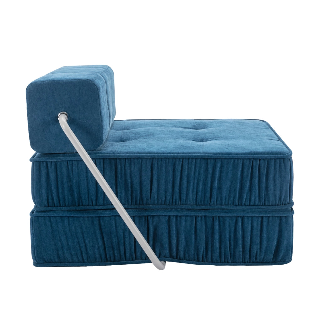 Divano letto modulare con schiuma ad alta densità e base a molle, seduta versatile in chenille blu per soggiorno