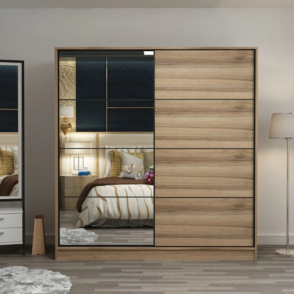Armadio Camera da Letto Rovolon, Guardaroba 2 Ante Appendiabiti, 180x190h cm Marrone Rovere
