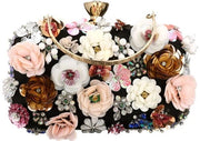 Clutch per donna con fiori vintage, manuale, con catena per braccio, per matrimonio, gala, festa