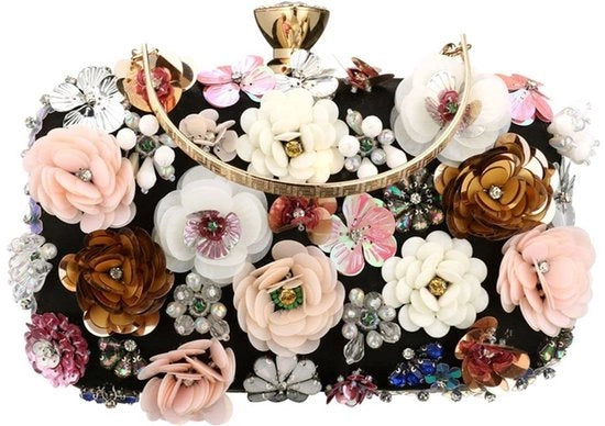Clutch per donna con fiori vintage, manuale, con catena per braccio, per matrimonio, gala, festa