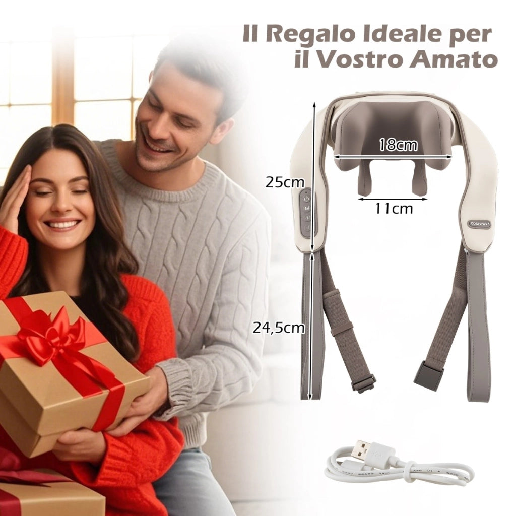 Massaggiatore shiatsu con impasto profondo 4D dei tessuti con riscaldamento, Massaggiatore per collo e spalle Beige-Massaggiatori