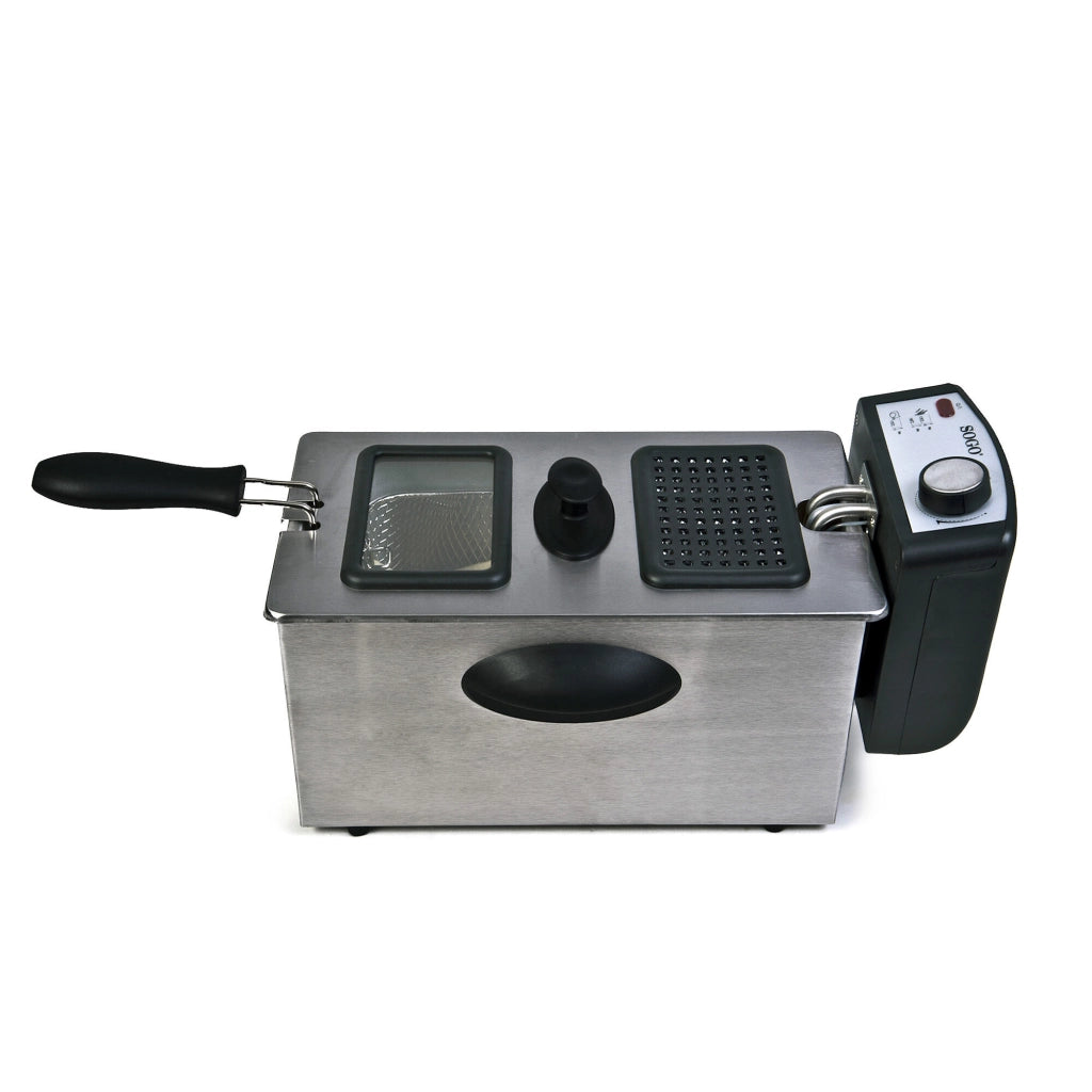 Friggitrice elettrica 3 litri acciaio inox, termostato regolabile 190°C, cestello rimovibile 2000W cucina - SOGO