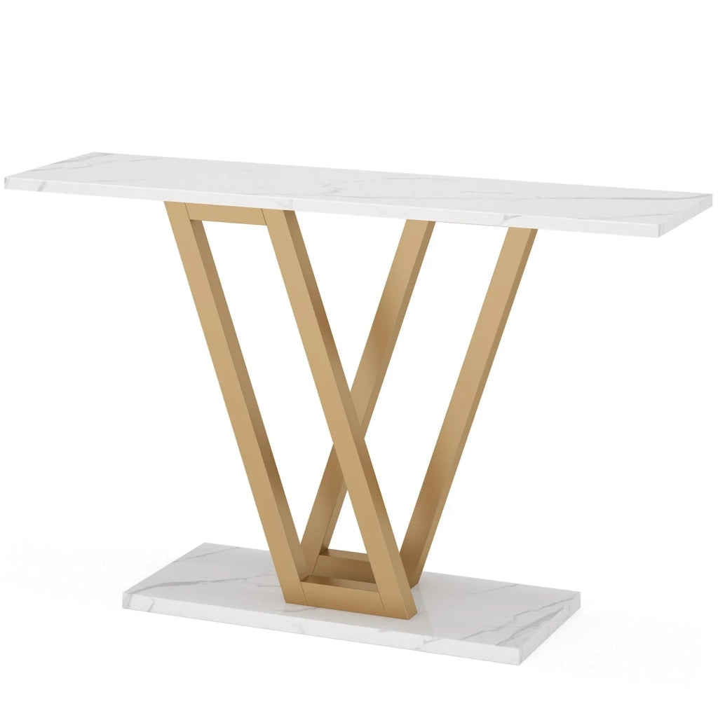 Tavolo consolle stretto 110x30x80 cm in MDF e metallo bianco e oro