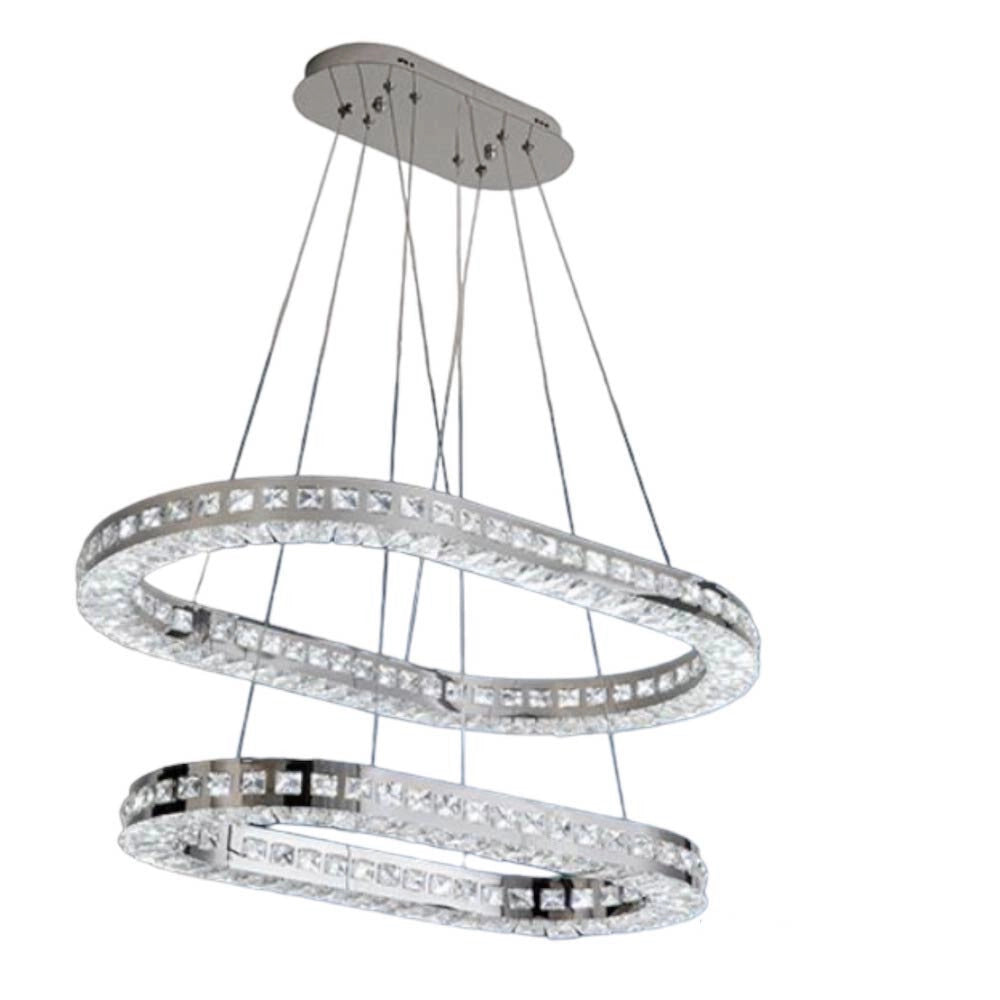 Trade Shop - Lampadario A Led 46 Watt A Sospensione Da Soffitto Cct Con 2 Anelli Cristalli B49-3c -