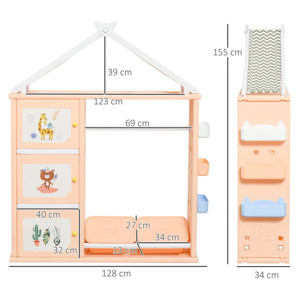 Casetta Portagiochi 128x34x155 cm con Contenitori e Appendiabiti Arancione