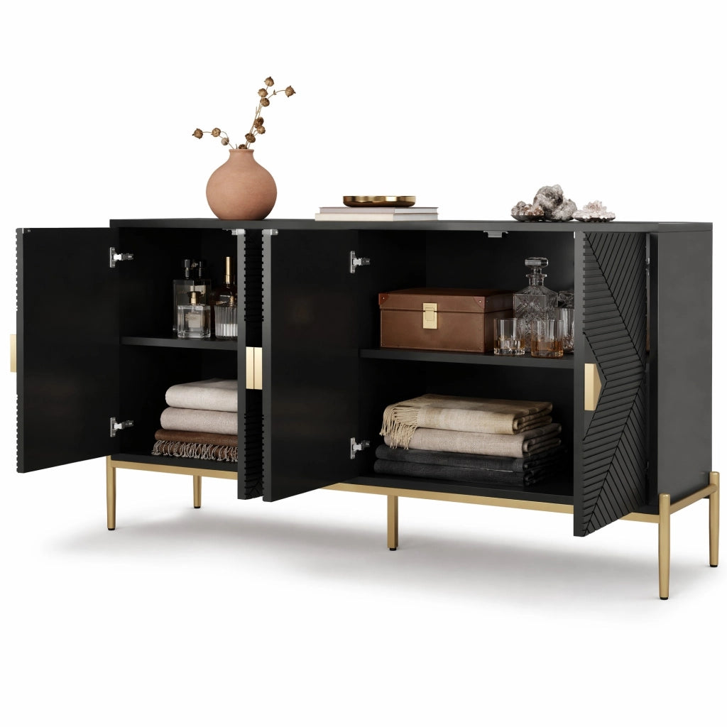 Sideboard moderno a 4 ante 162x40x80 cm in MDF e truciolare; nero