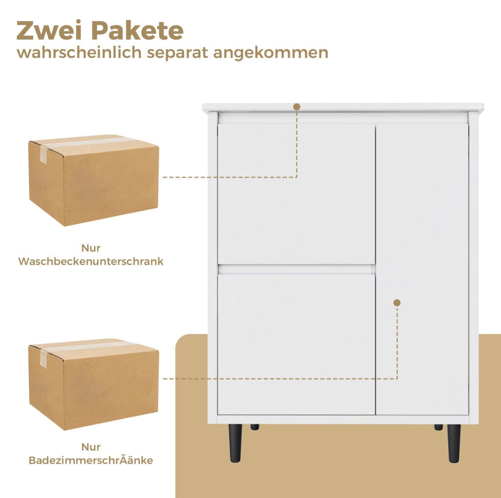 Mobile bagno freestanding con lavabo in ceramica e doppio cassetto