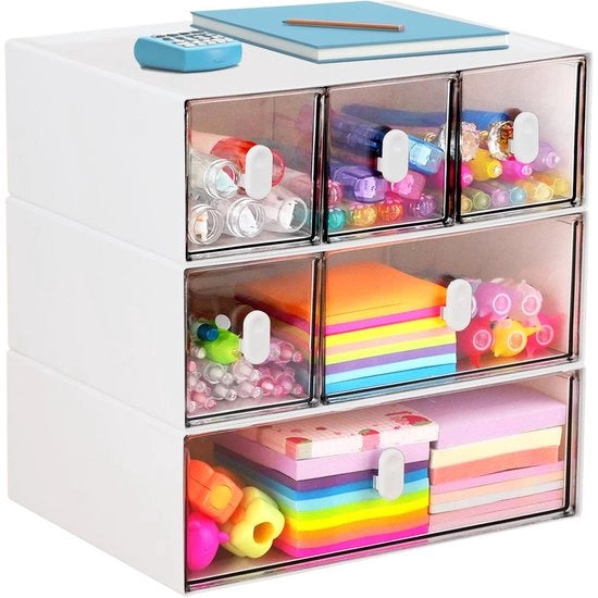 Organizzatore per ufficio con 6 cassettoni, 3 livelli organizzatore trasparente per ufficio, organizzatore multifunzionale per cosmetici per scuola, casa, bagno, camera da letto