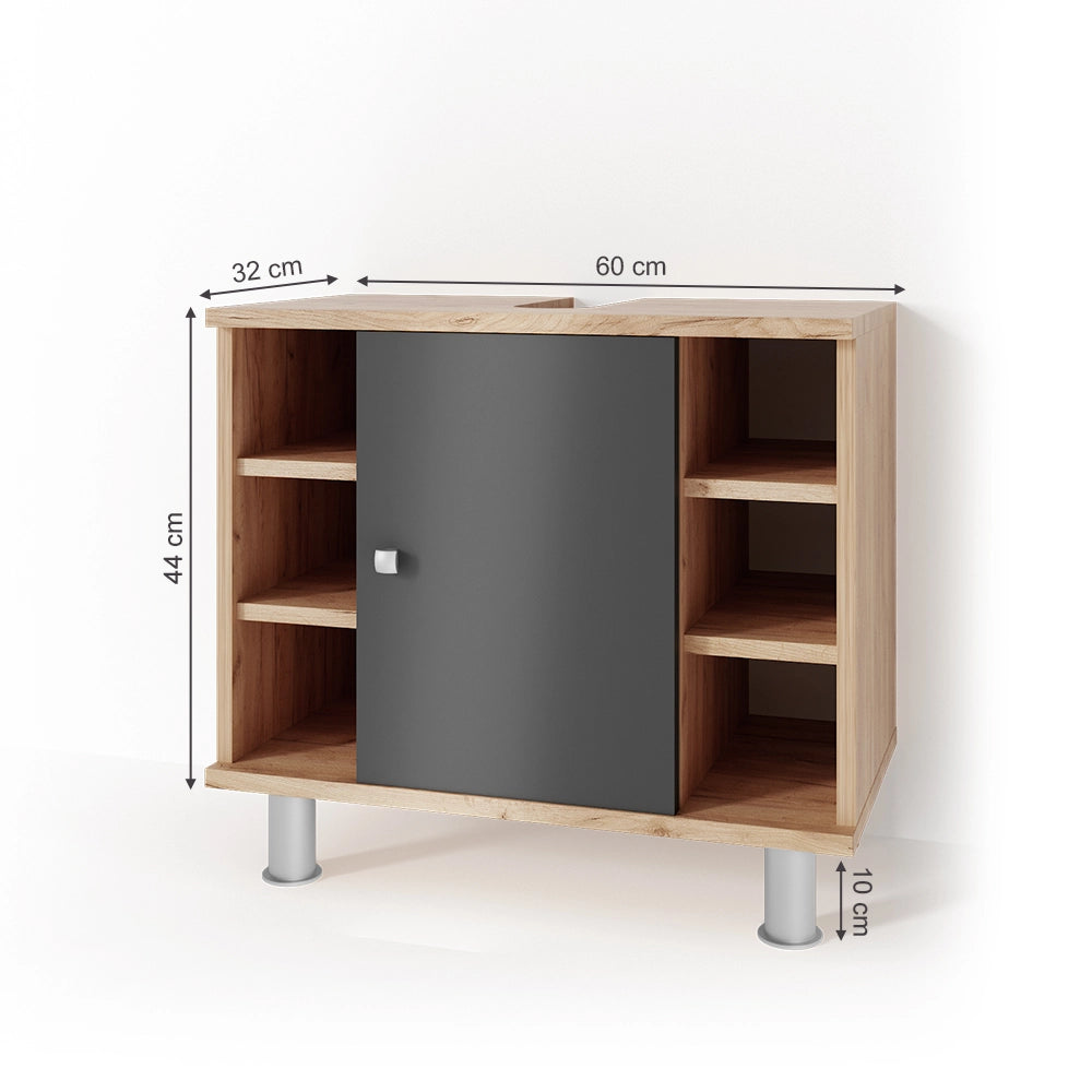 Mobile sottolavabo per bagno Fynn Antracite/Rovere dorato 60 x 54 cm Vicco