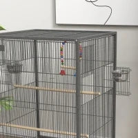 Gabbia per Uccelli in Acciaio e PP con 5 Porte, 2 Posatoi e Vassoio Estraibile, 48x46x74 cm, Grigio
