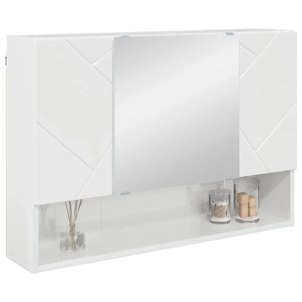 Mobiletto per specchio con porta Bianco Lucido 80 x 17 x 55 cm