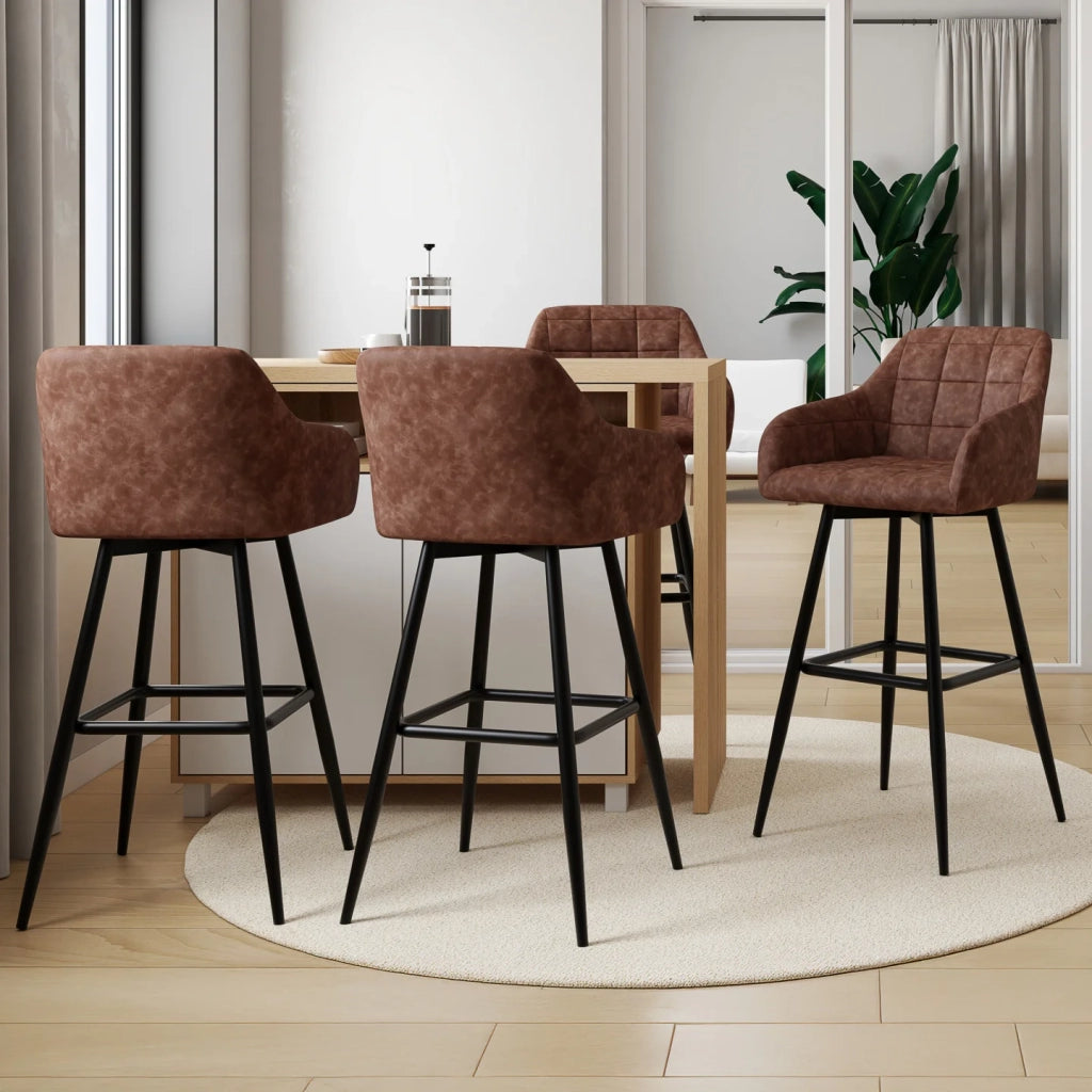 IDMarket - Set di 4 sgabelli da bar MADY con braccioli vintage marroni