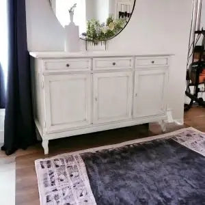 Credenza madia buffet in legno bianco anticato 3 ante chic mod Martini con piedi provenzali