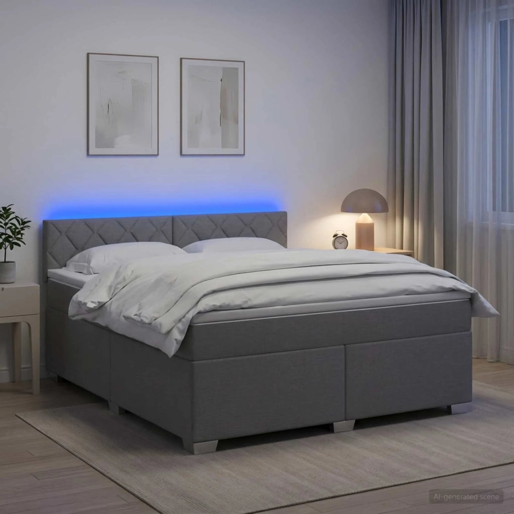 Letto con Box Spring, Materasso e LED Grigio Chiaro Tessuto 3452008
