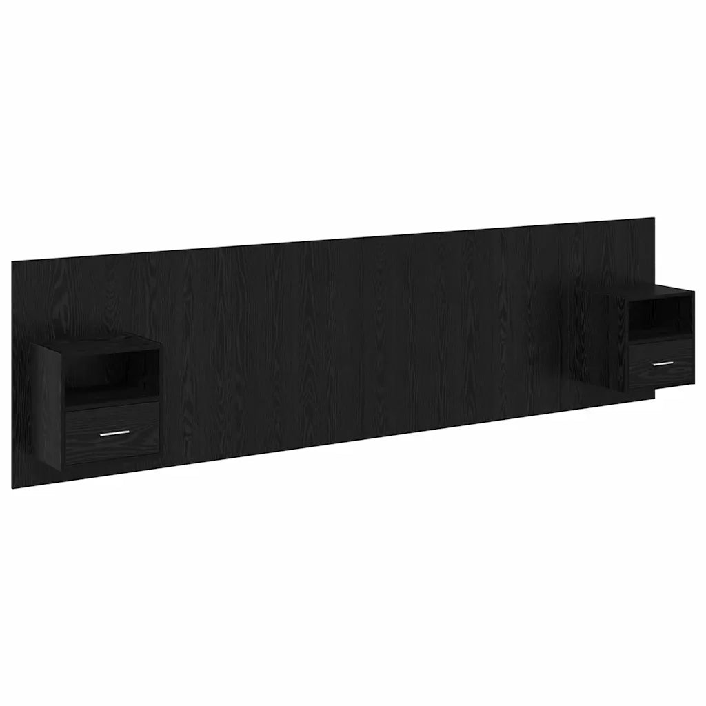 Testata con Comodino 3 pz-Set di 3 Testiera con Contenitore Rovere Nero Legno multistrato 399517