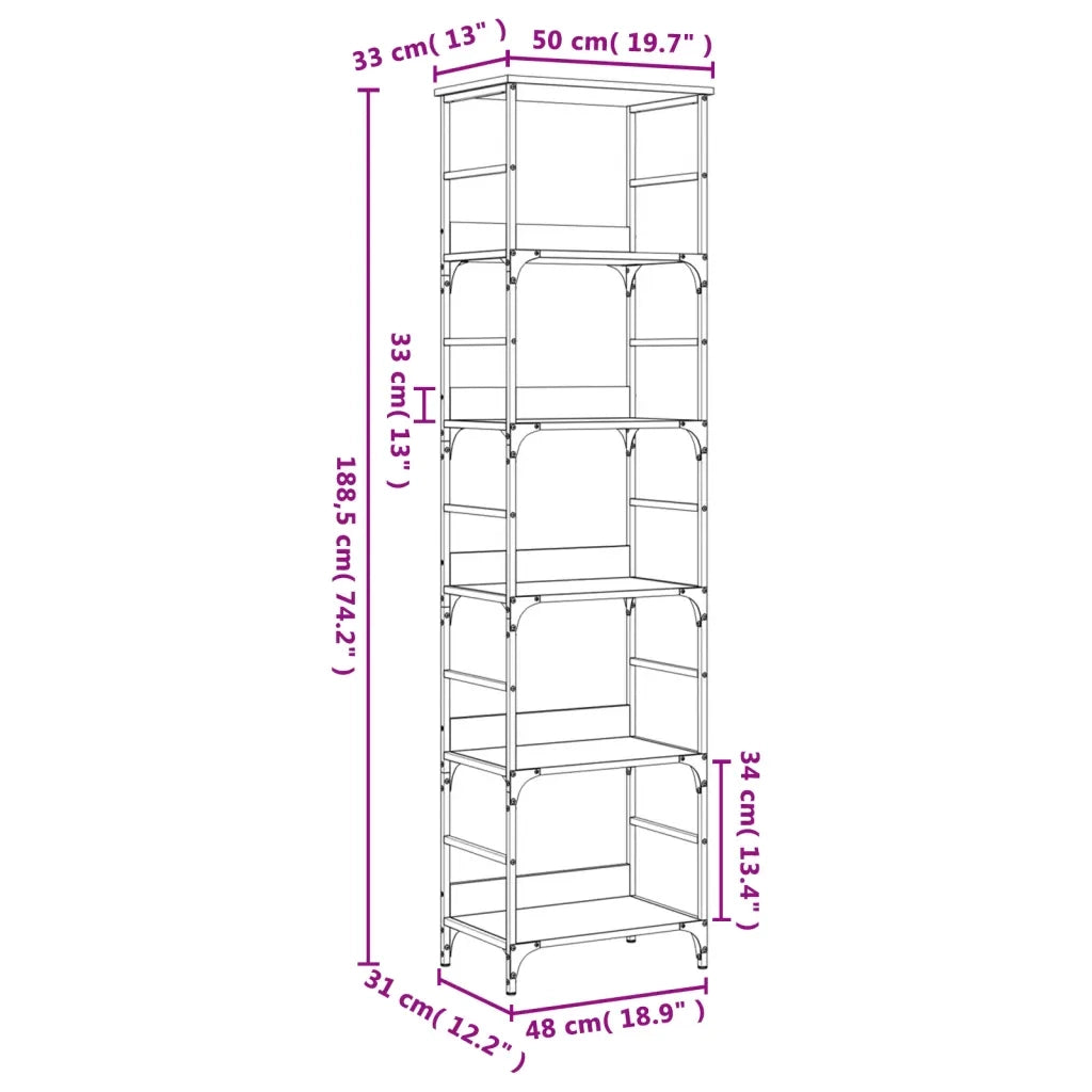 Libreria Rovere Fumo 50x33x188,5 cm in Legno Multistrato 835281