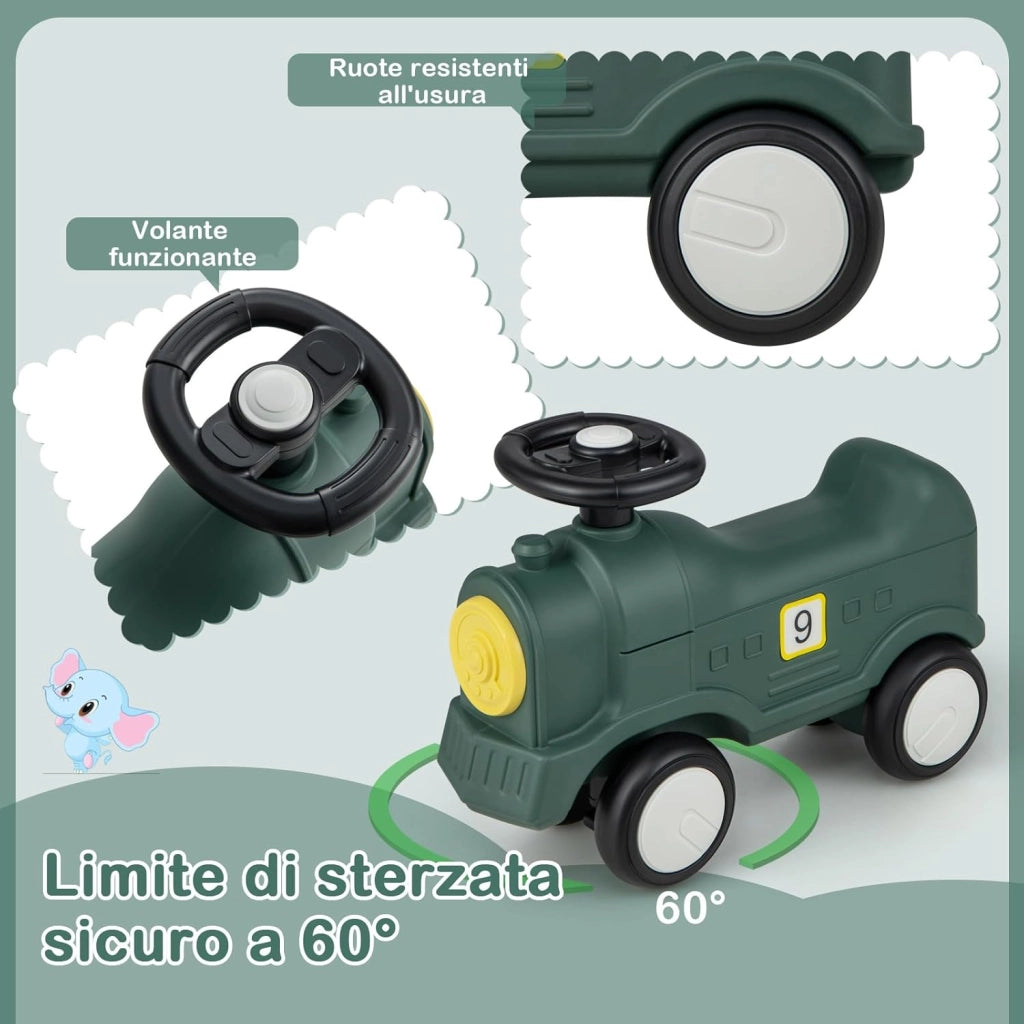 3 in 1 Cavallo a Dondolo per Bambini, con Macchinina Scivolante e Tavola Equilibrio Staccabile, Gioco a Dondolo Stile Treno per Bambini 18-72 Mesi (Stile 2 Verde)
