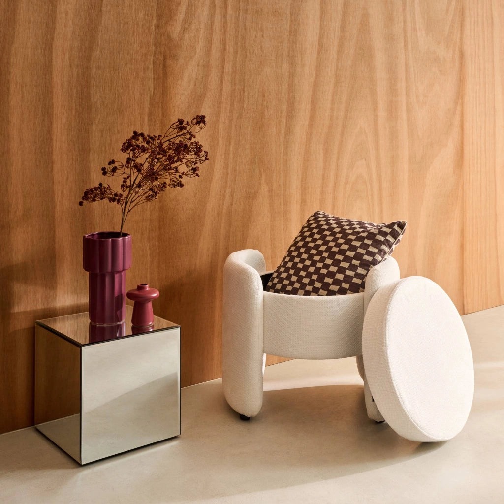 Pouf contenitore in tessuto, bianco