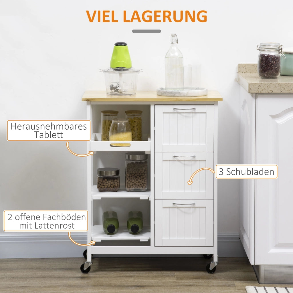 Carrello da cucina con 3 cassetti ¨C Xylo ¨C bianco stile country