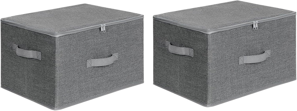 SONGMICS Set di 6 Scatole Portaoggetti con Coperchio, Contenitori Pieghevoli con Maniglie, Organizzatori per Vestiti e Giocattoli, Grigio RZB003G22