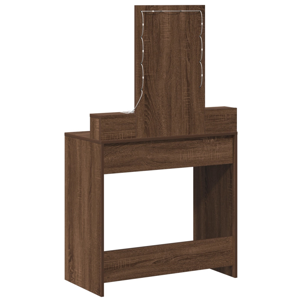 Tavolo da Toeletta con Luci a LED Marrone Rovere 79x41x140 cm