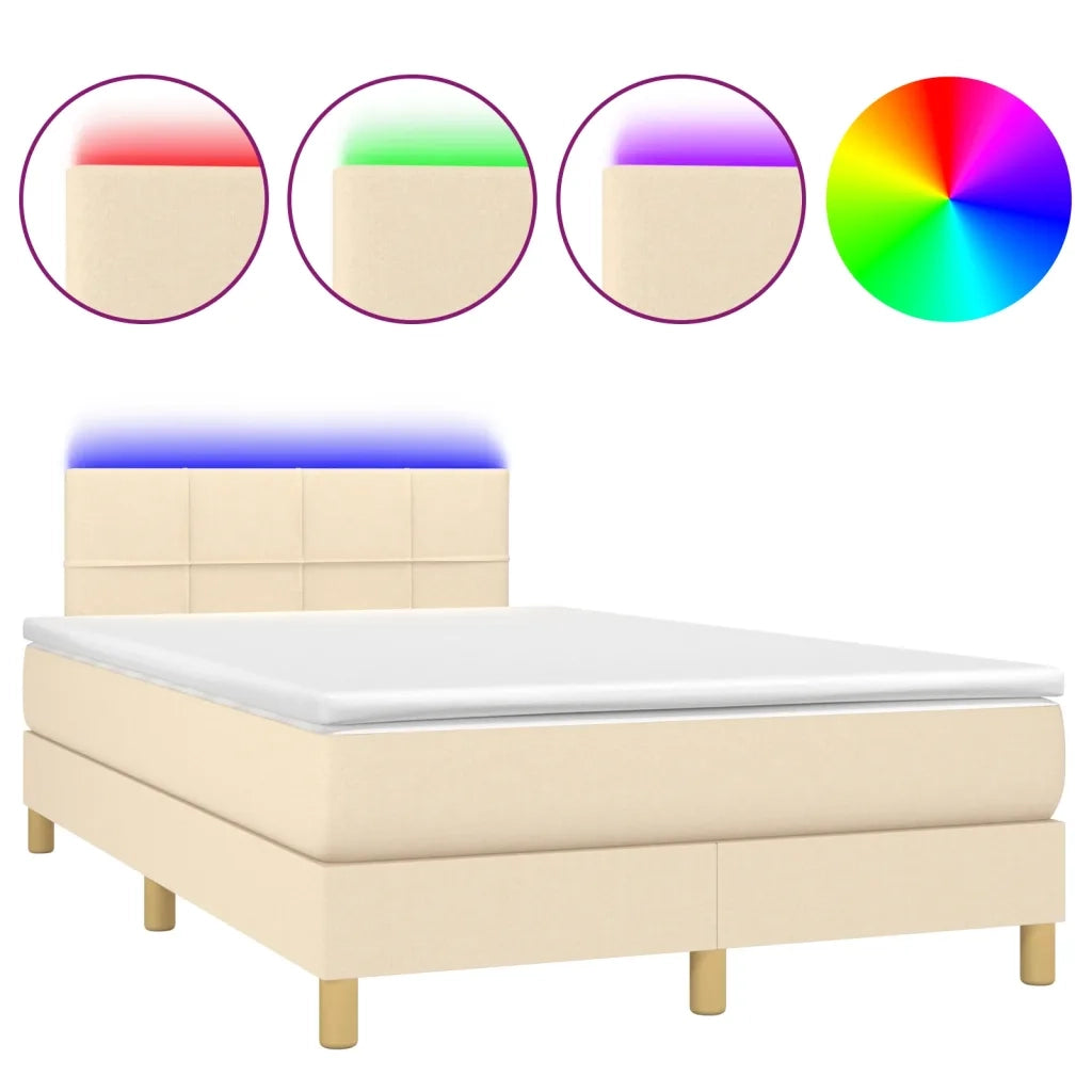 Letto a Molle con Materasso e LED Crema 120x190 cm in Tessuto 3270093
