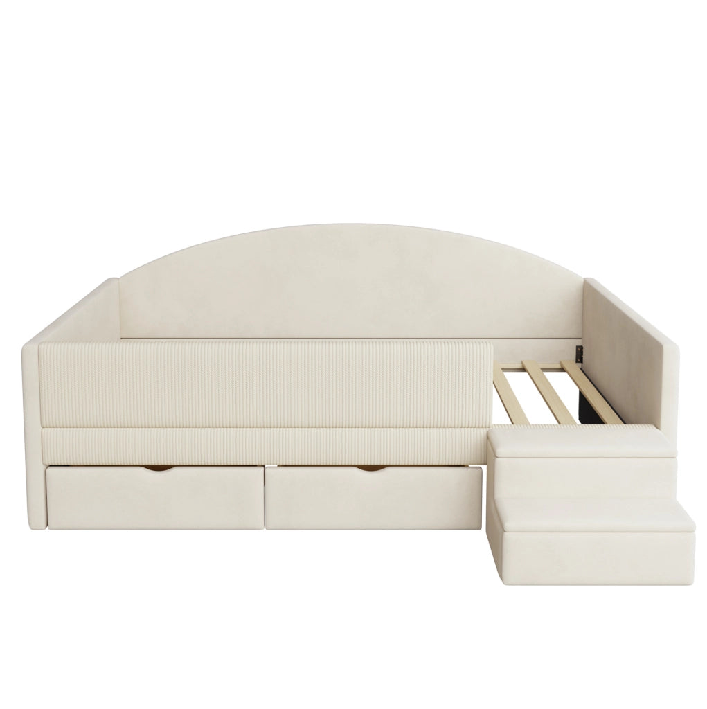 Letto imbottito 90x190 cm con 2 cassetti, sponde e gradini antiscivolo