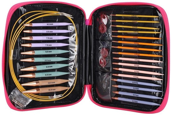Set di Aghi a Maglia 13 Pezzi da 2,75mm a 10mm - Aghi a Maglia Ronde - Attrezzo da Maglia Portatile - Set di Aghi Interchangeabili - Scatola di Conservazione - Adatto per Maglie e Calze - Aghi a Maglia Ronde