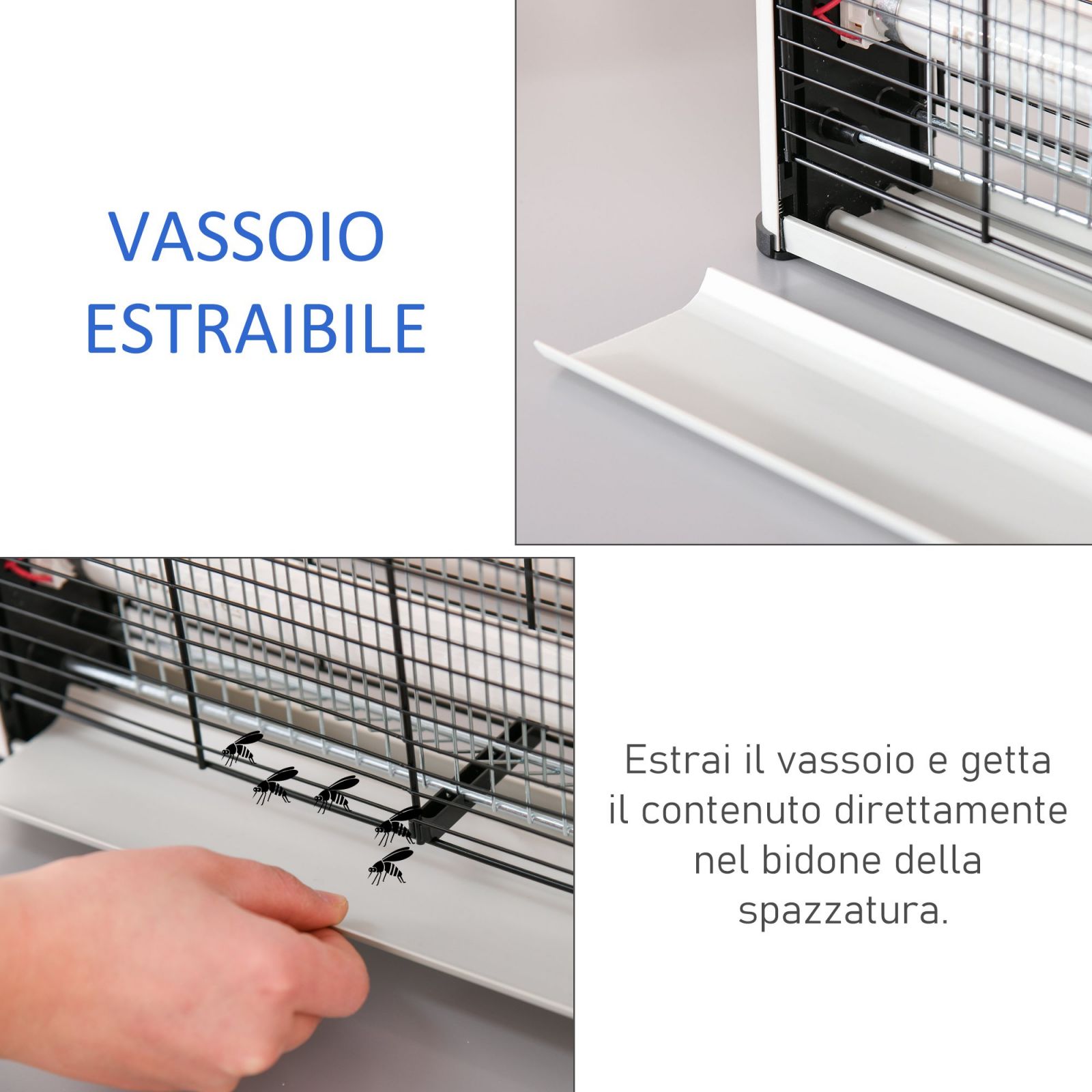 Easycomfort Elettroinsetticida da Esterno e Interno con Lampada Antizanzare UV per 60m², Zanzariera Elettrica 20W?Nero e argento