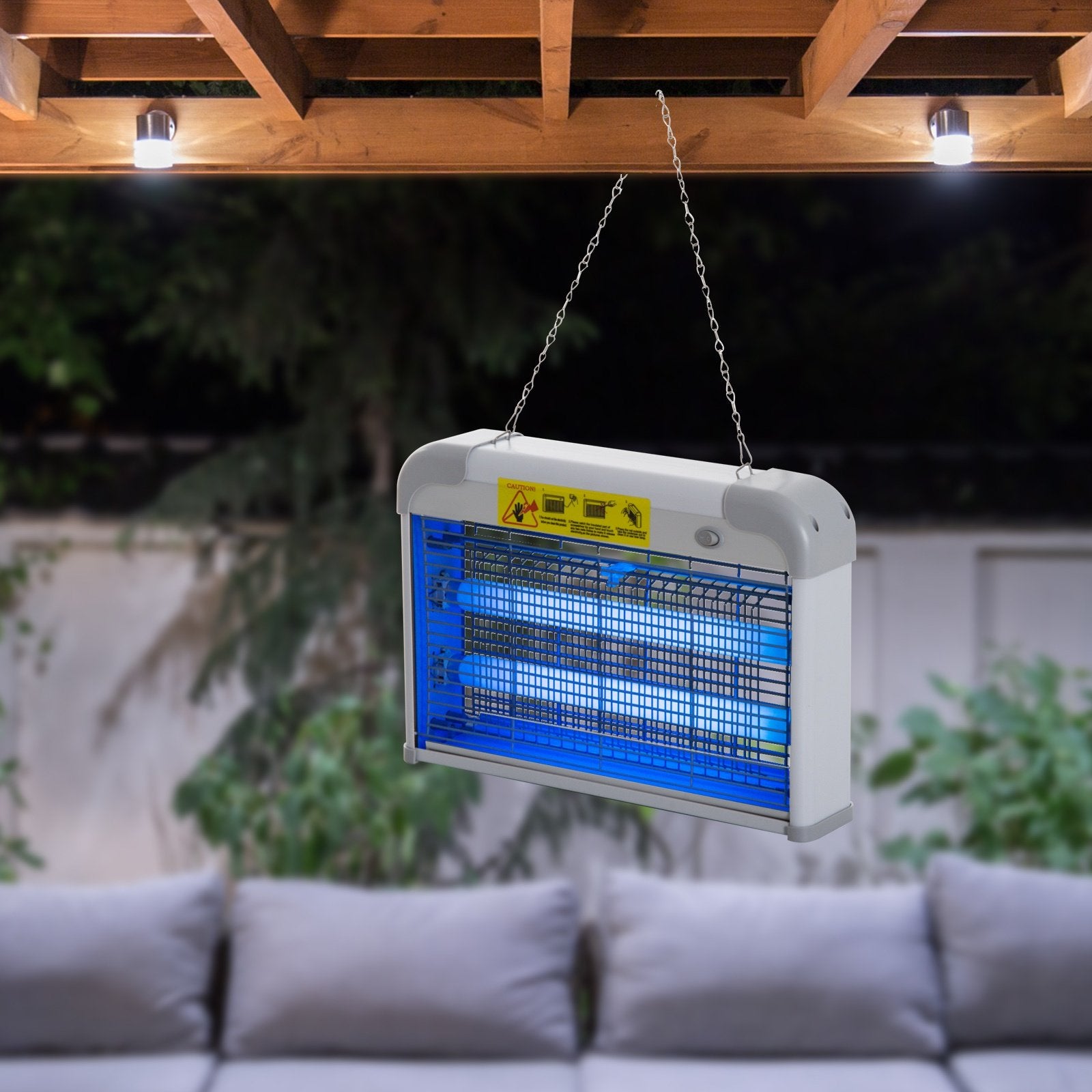 Easycomfort Elettroinsetticida da Esterno e Interno con Lampada Antizanzare UV per 60m², Zanzariera Elettrica 20W, Grigio e bianco